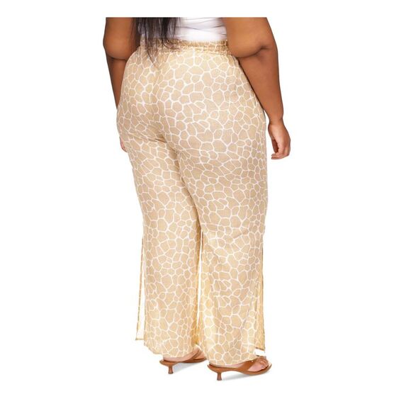MICHAEL MICHAEL KORS Womens Beige Stretch Tie Slitted Wide Leg Pants Plus 3X - Picture 2 of 4